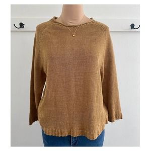 Poetry 100%  Linen 3/4 Length Sleeve Sweater Ochre Tan 10